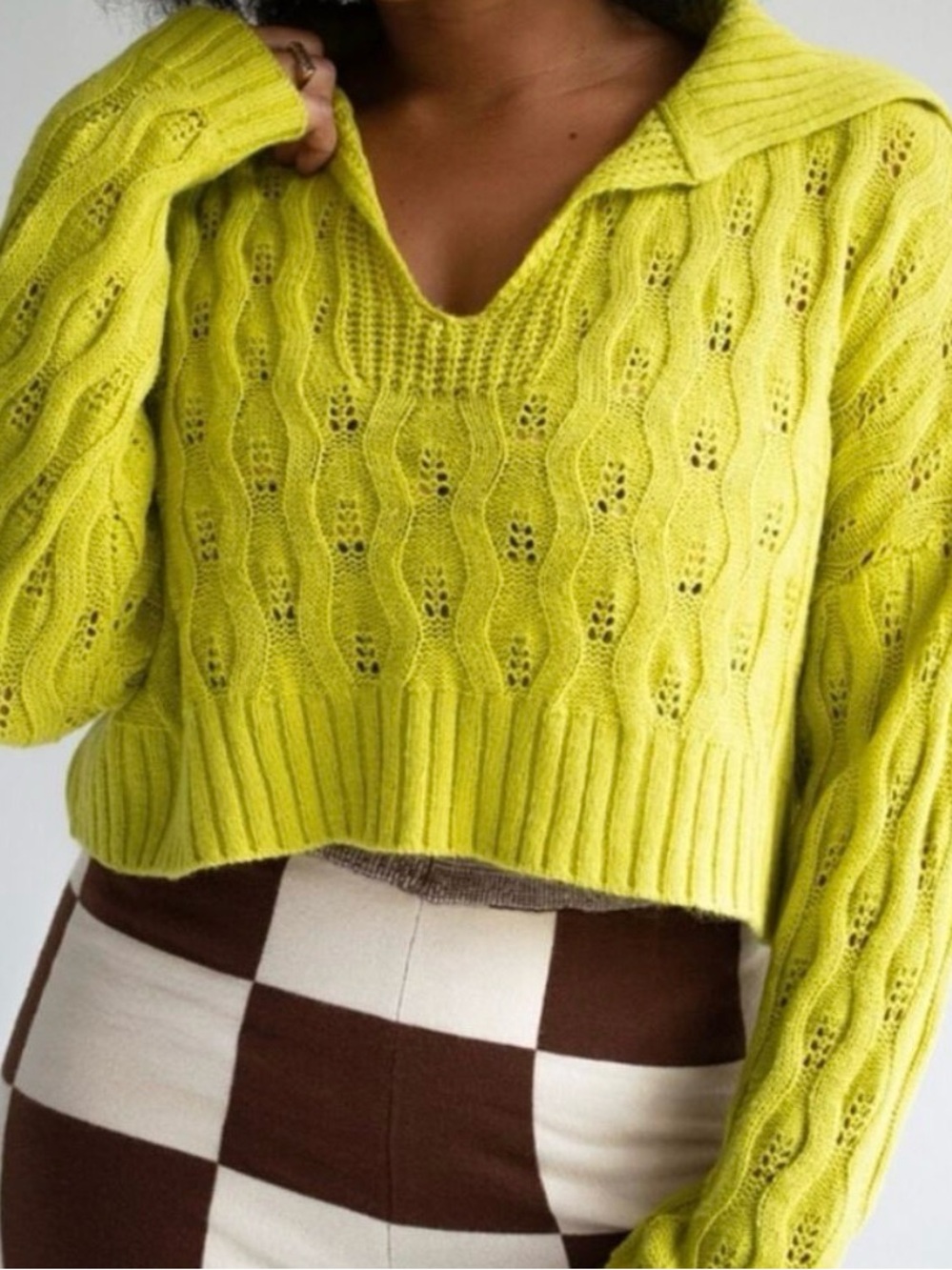 Find Me Now Anthropologie Pistachio Green Cher Knit Crop Sweater M
